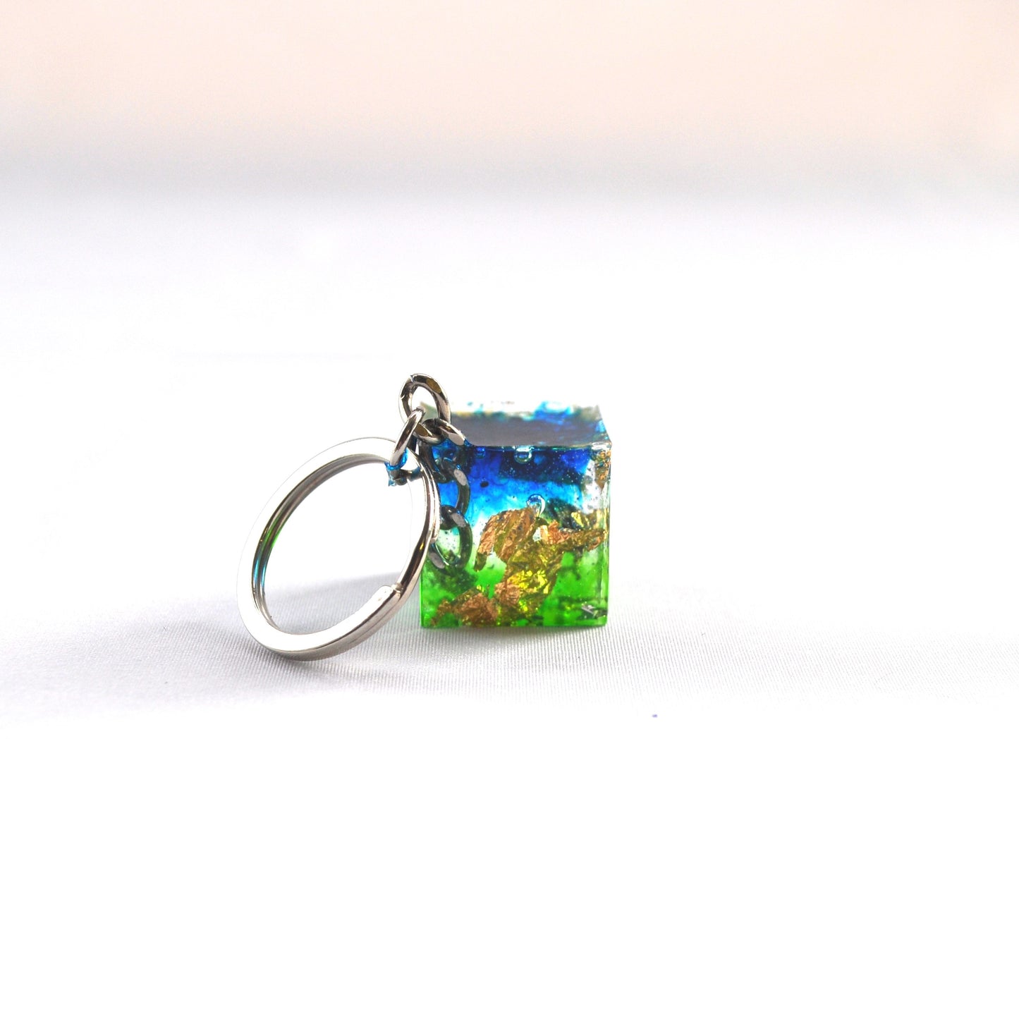 Colourful resin cube keychain