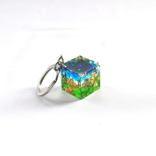 Colourful resin cube keychain